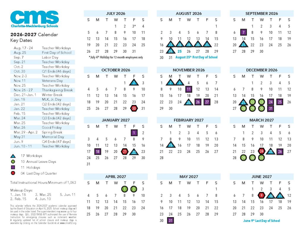 Charlotte-Mecklenburg Schools Calendar 2026