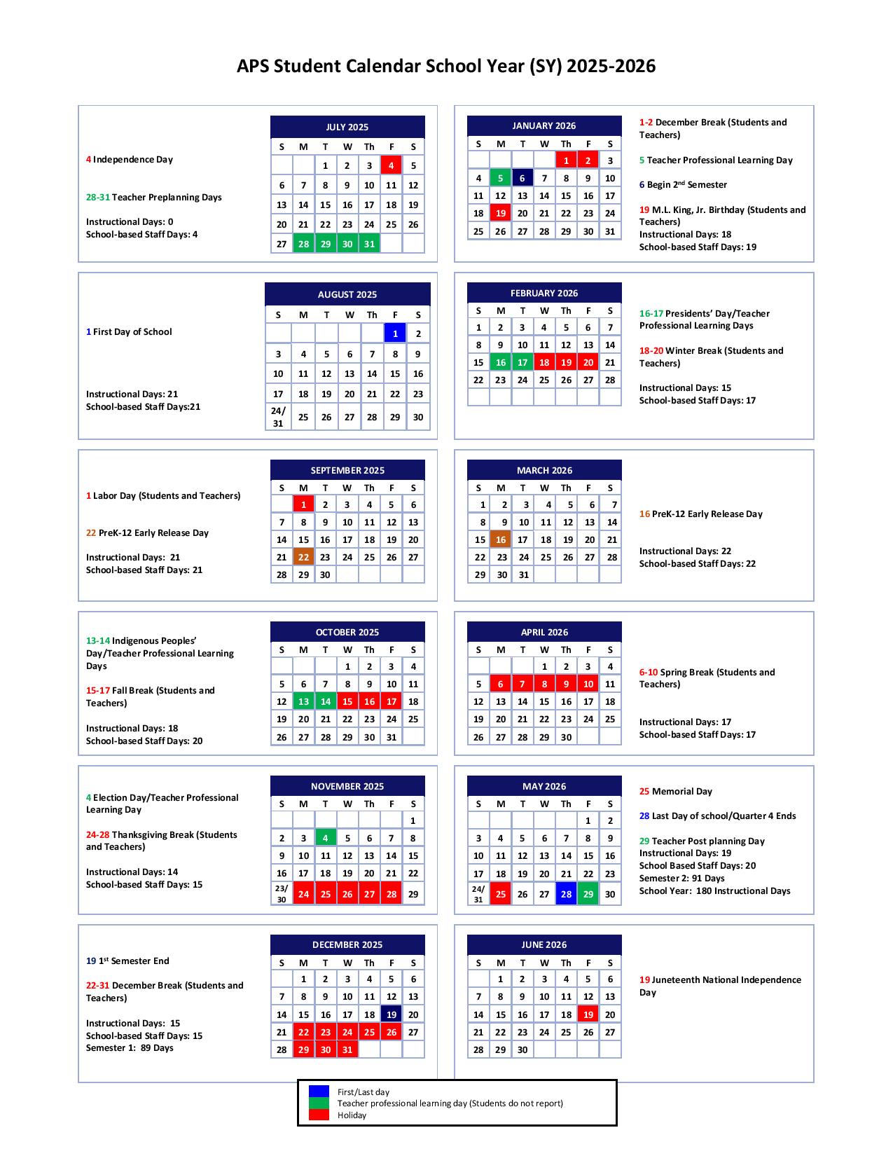 Atlanta Public Schools Calendar 2025-2026