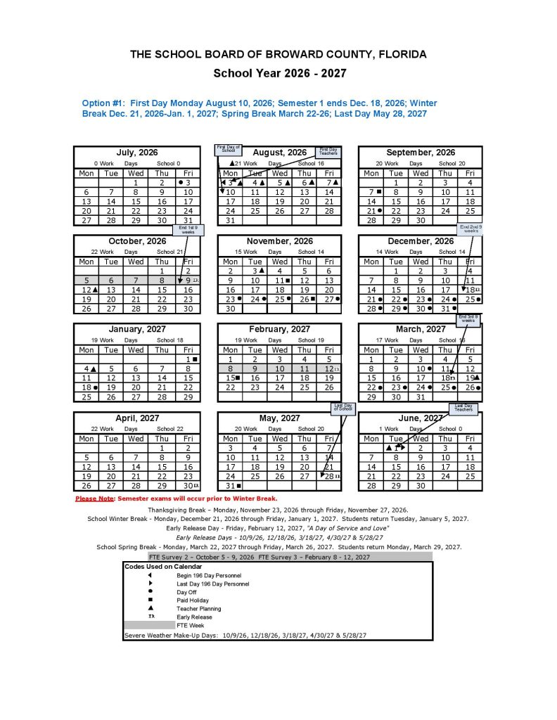 Broward County Public Schools Calendar 2026