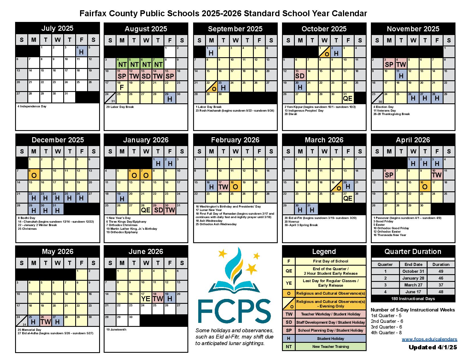 Fairfax County Public Schools Calendar 20252026 FCPS Holiday