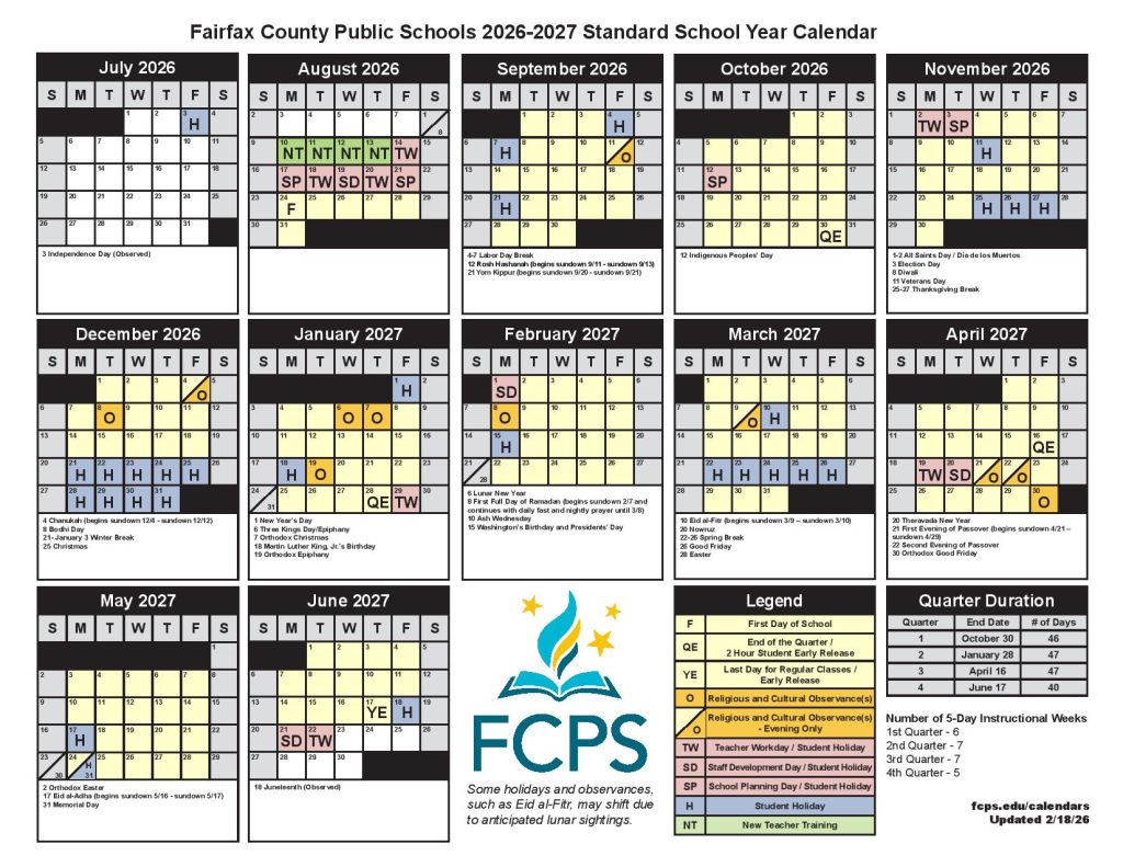 Fairfax County Public Schools Calendar 2026
