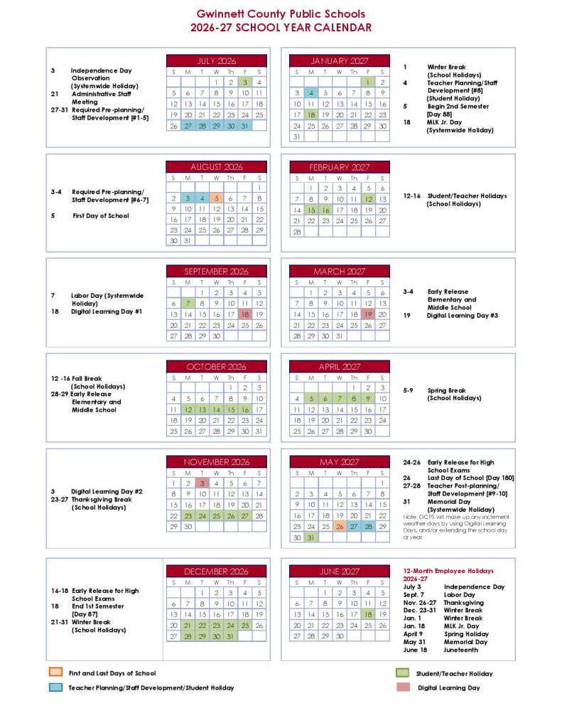 Gwinnett County Public Schools Calendar 2026