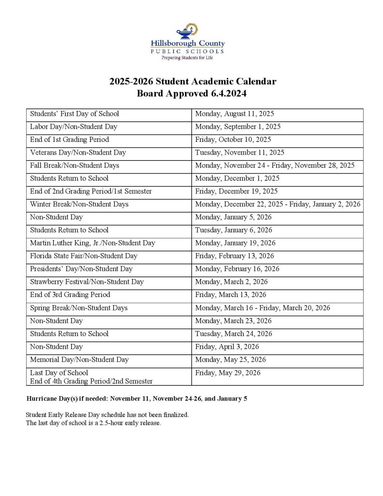 Hillsborough County Public Schools Calendar 2025