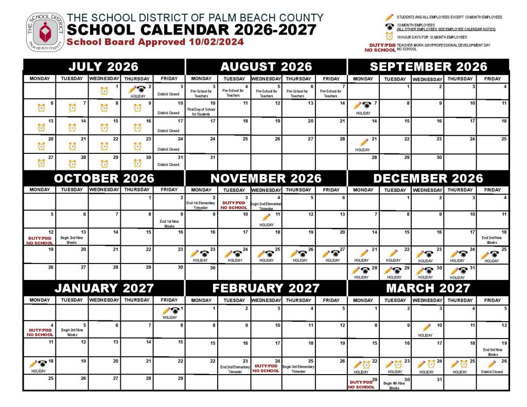 Palm Beach County School District Calendar 2026