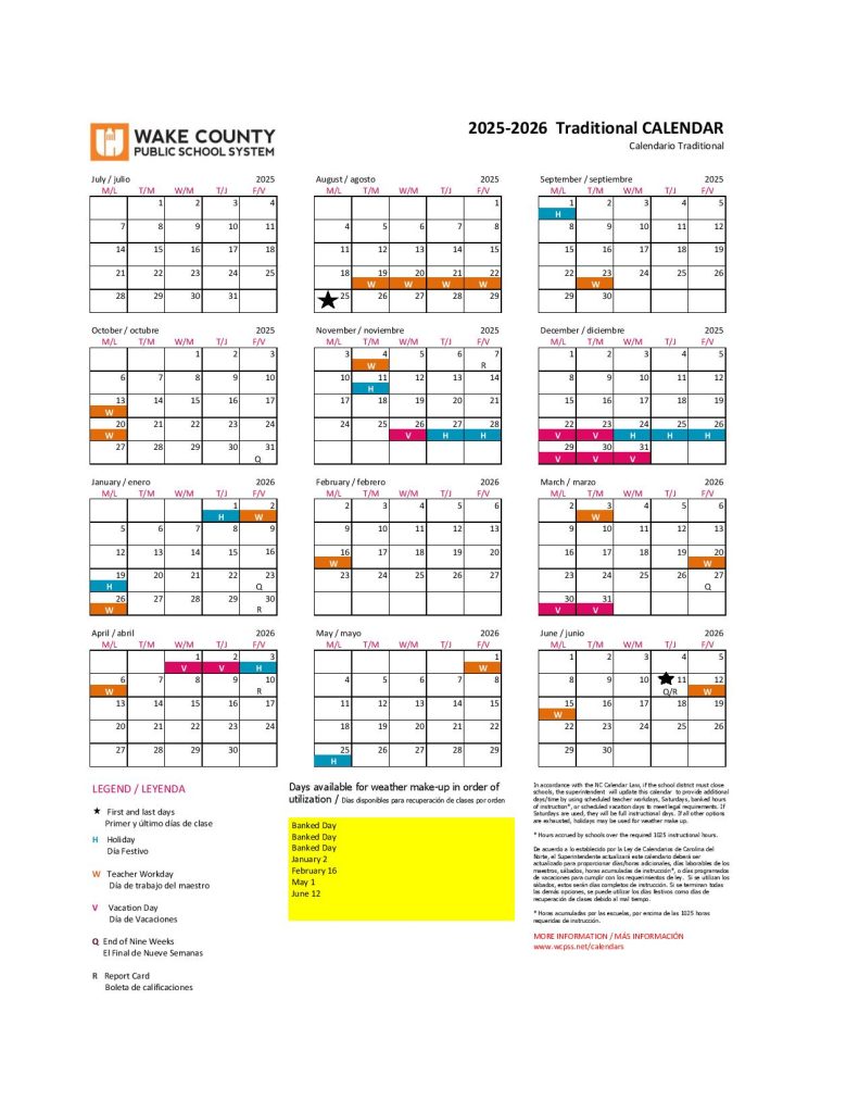 Wake County Public Schools Calendar 2025