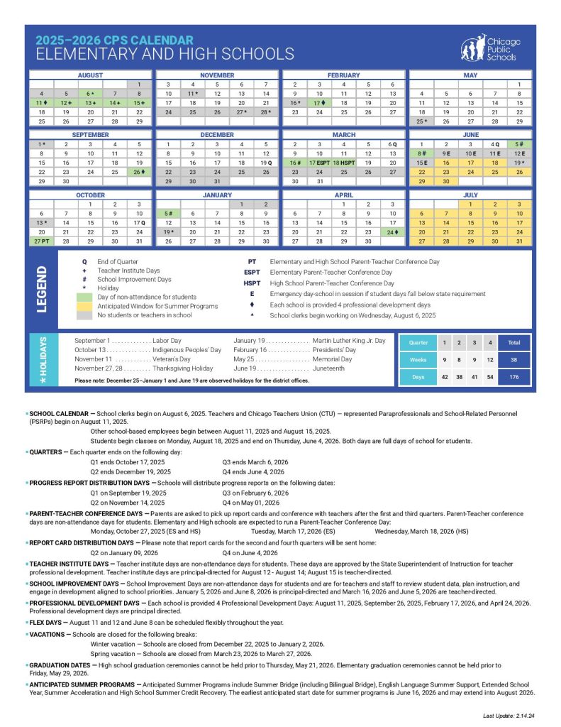 Chicago Public Schools Calendar 2025-2026