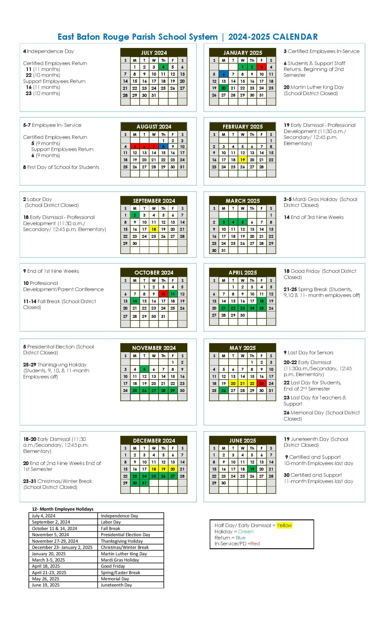 East Baton Rouge Parish Schools Calendar 2025 2026 Holidays