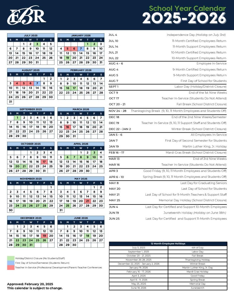 East Baton Rouge Parish Schools Calendar 2025