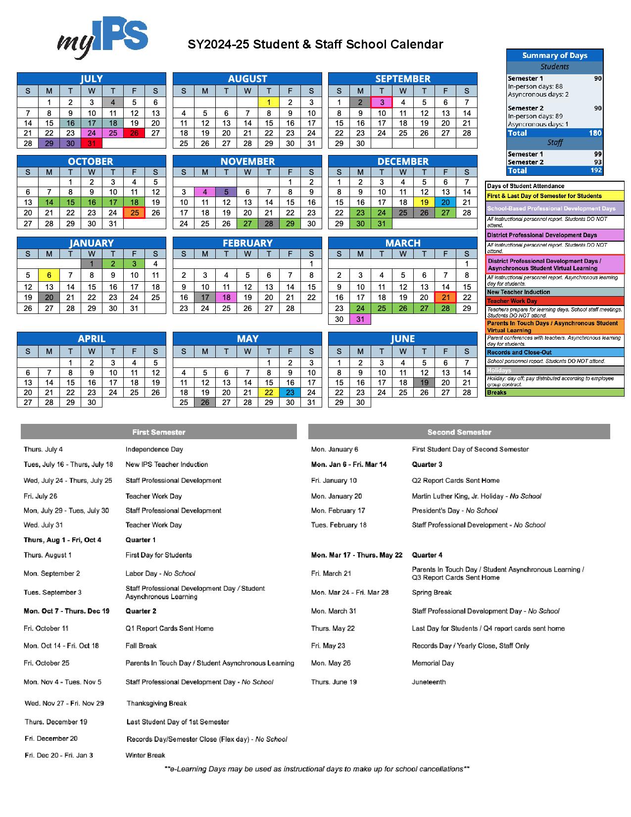 Indianapolis Public Schools Calendar 2024-2025