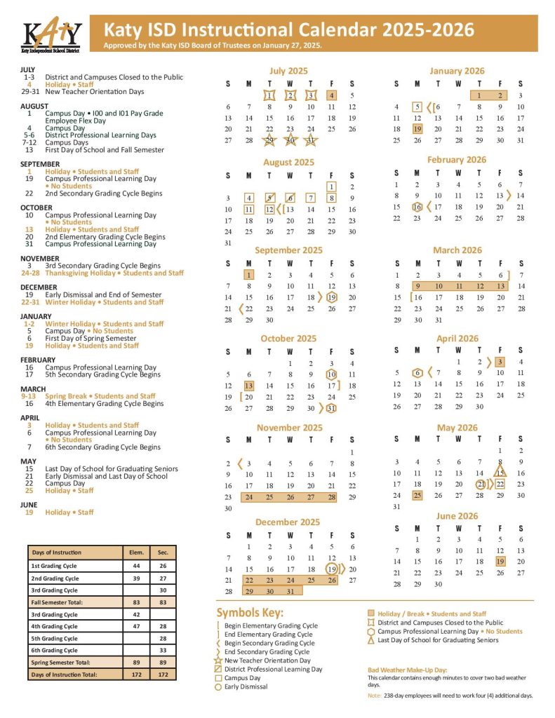 Katy Independent School District Calendar 2025