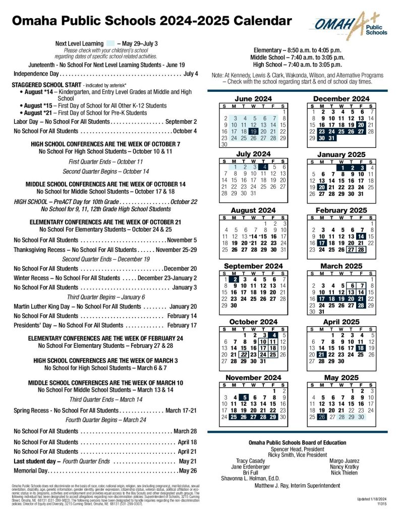 Omaha Public Schools Calendar