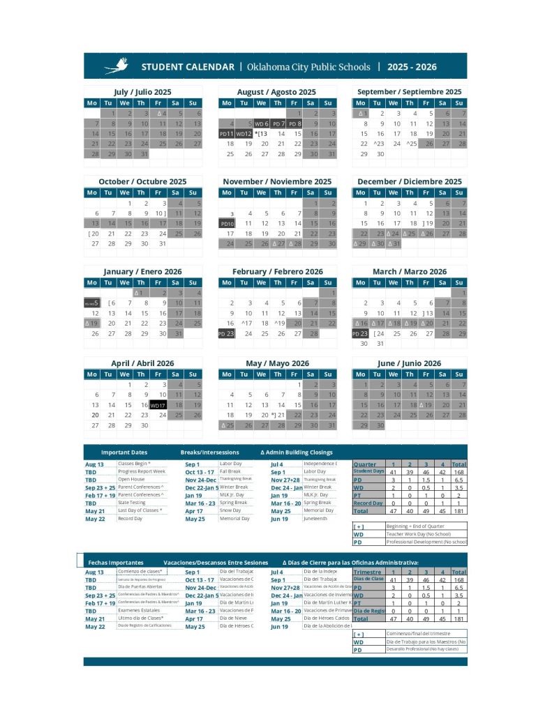 Oklahoma City Public Schools Calendar 2025