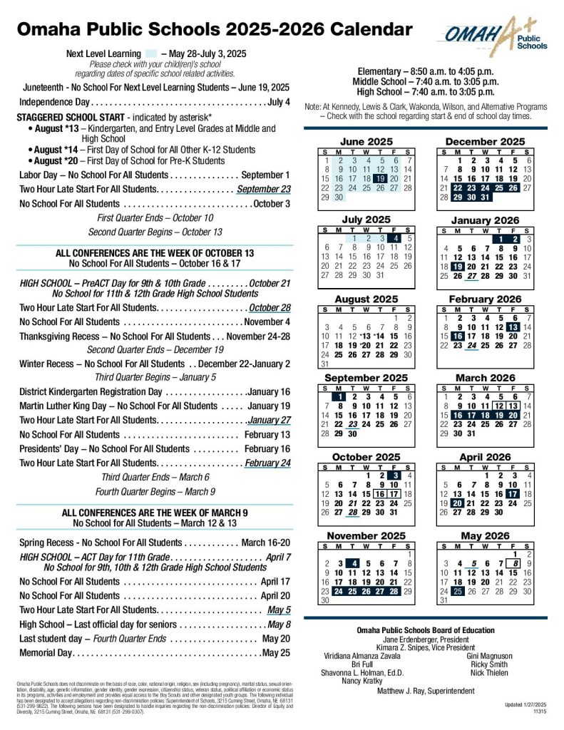 Omaha Public Schools Calendar 2025