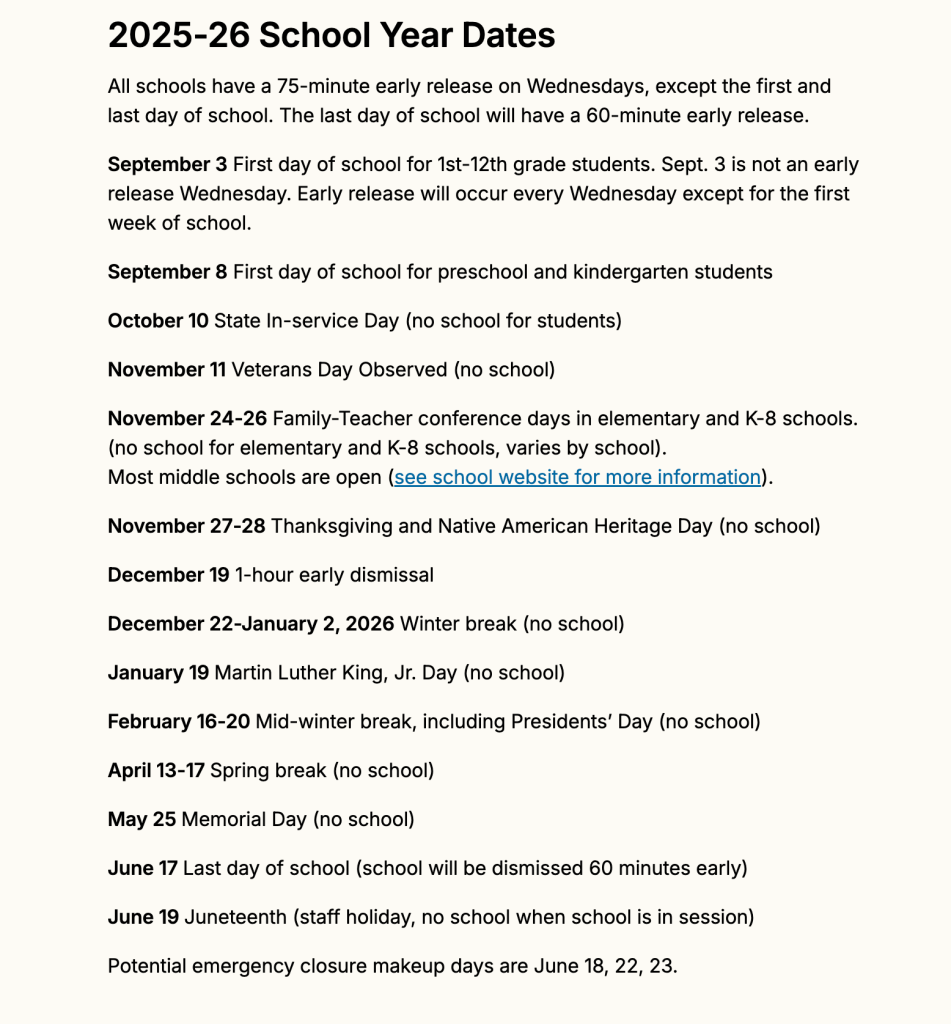Seattle Public Schools Calendar 2025-2026