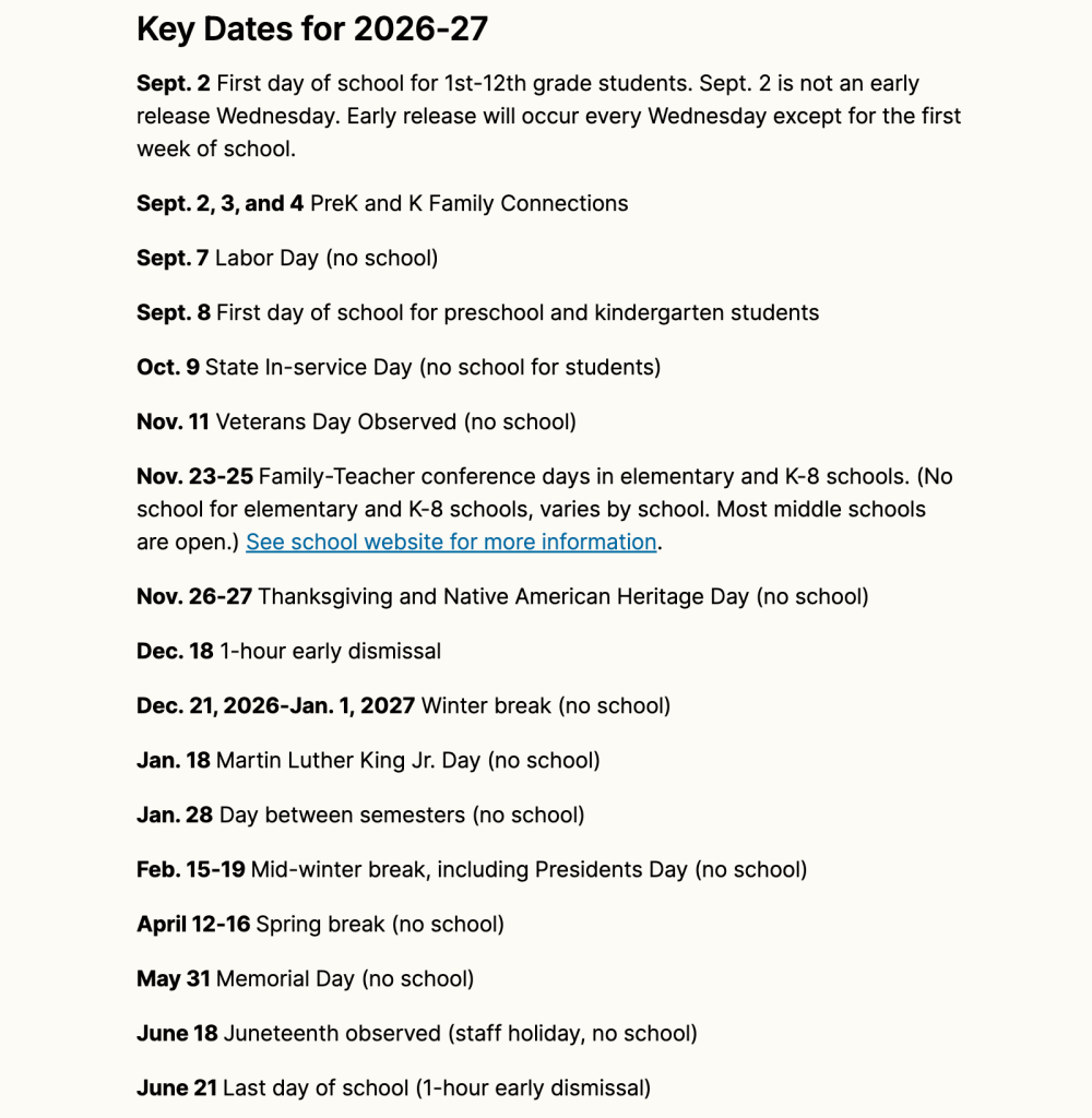 Seattle Public Schools Calendar 2026-2027