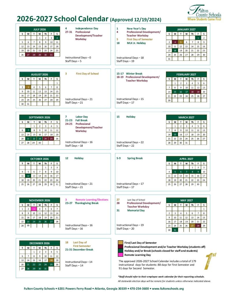 Fulton County Schools Calendar 2026-27
