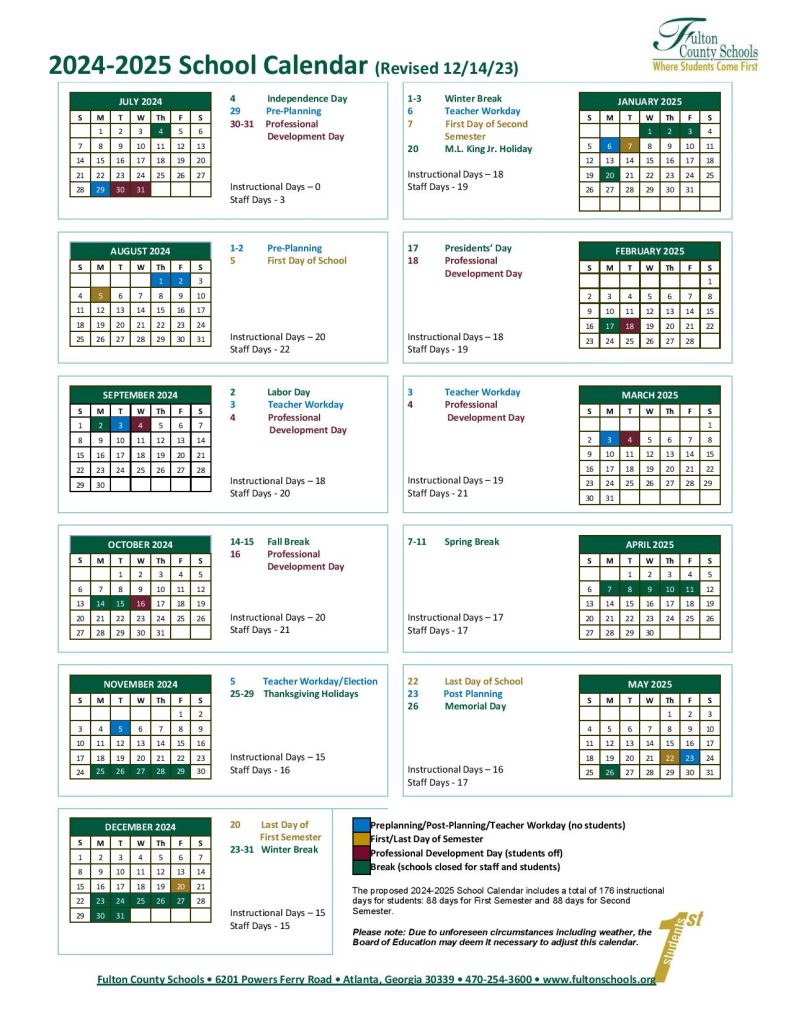 Fulton County Schools Calendar 2024-25 | Academic Schedule