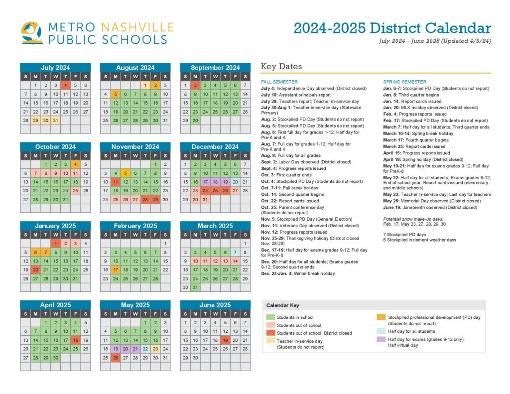 Metro Nashville Public Schools Calendar 2025 26 MNPS Holiday