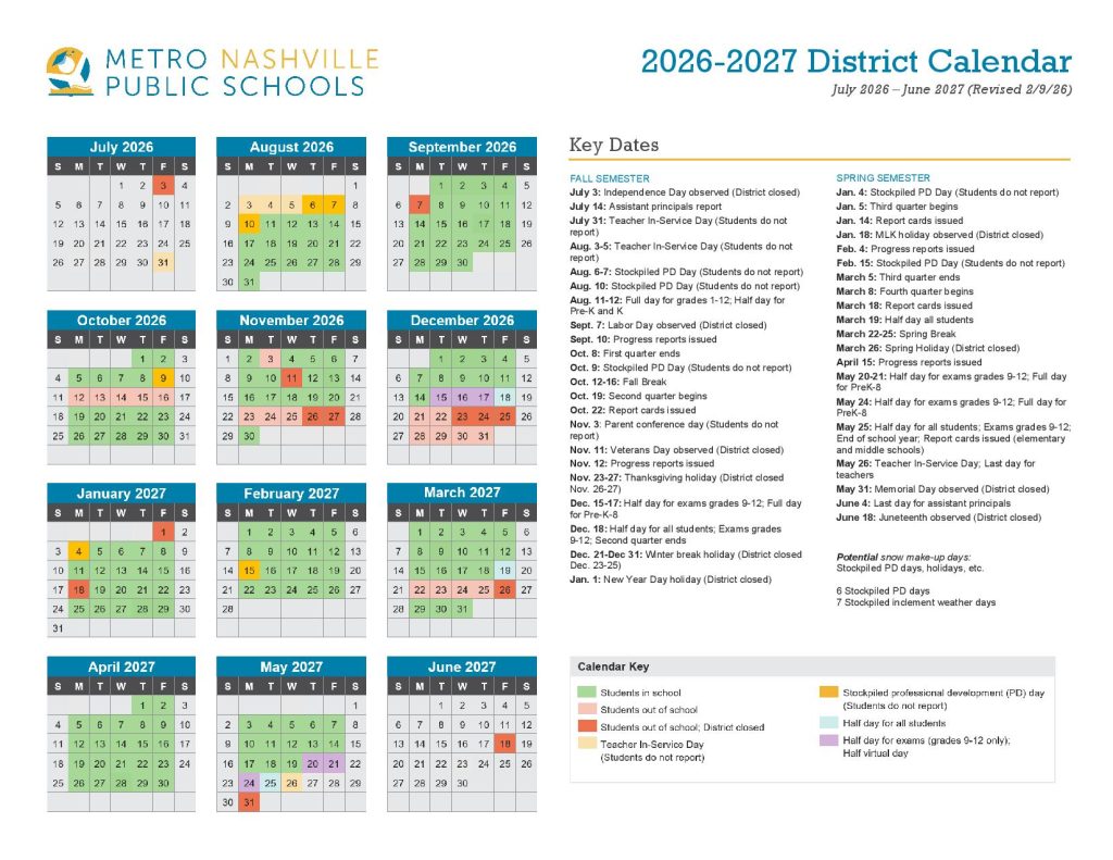 Metro Nashville Public Schools Calendar 2026