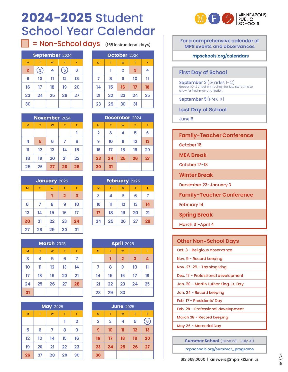 Minneapolis Public Schools Calendar 2025-2026 | Minnesota