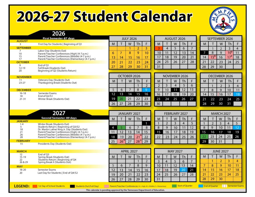 Shelby County Schools Calendar 2026-2027