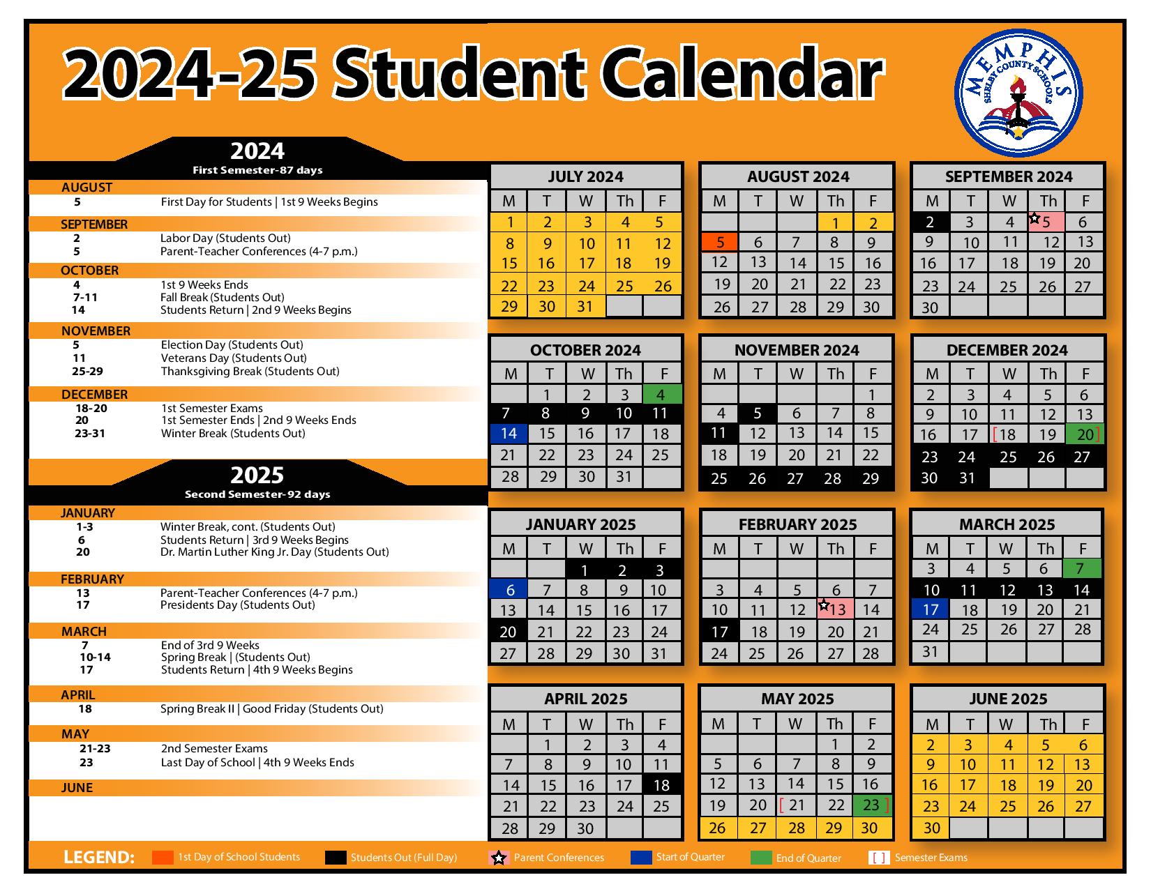 Shelby County Schools Calendar 2024-25 | Holiday Schedule