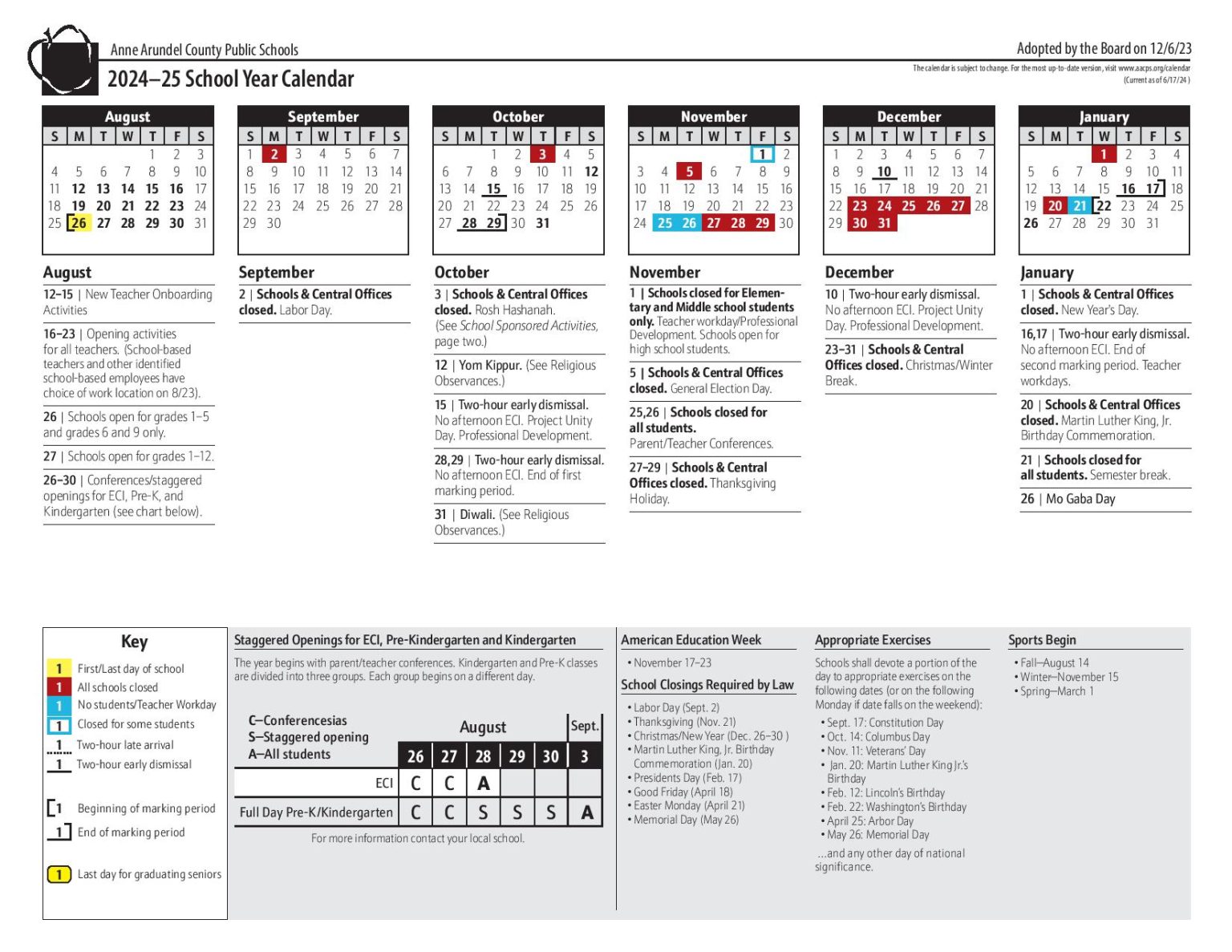 Anne Arundel County Public Schools Calendar 20242025