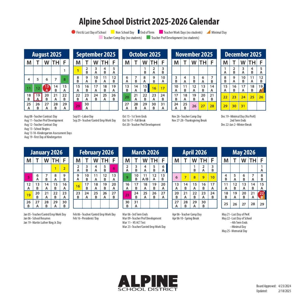 Alpine School District Calendar 2025-2026