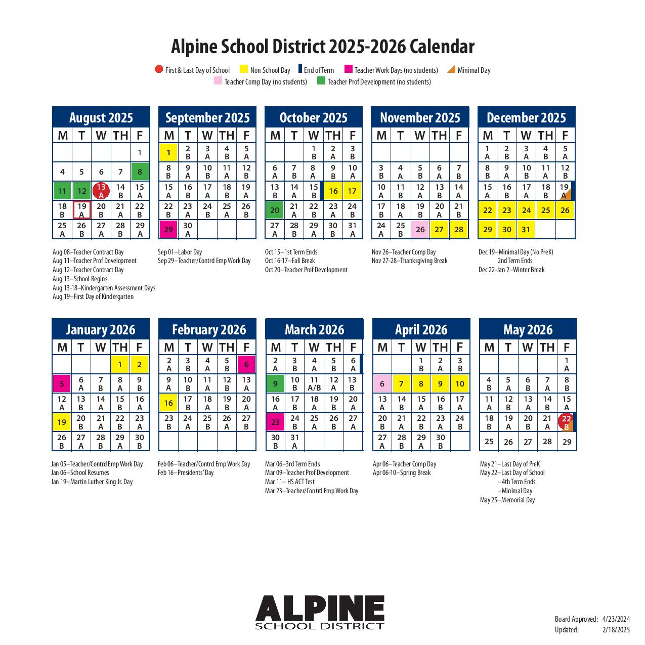 Alpine School District 2025 2026 Calendar Academic PDF