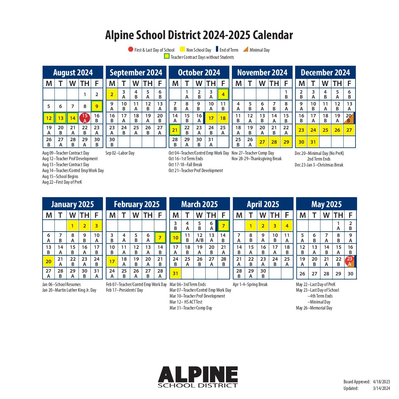 Alpine School District 2024-2025 Calendar | Academic PDF