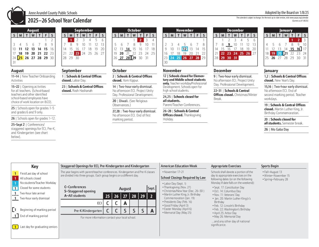 Anne Arundel County Public Schools Calendar 2025-2026