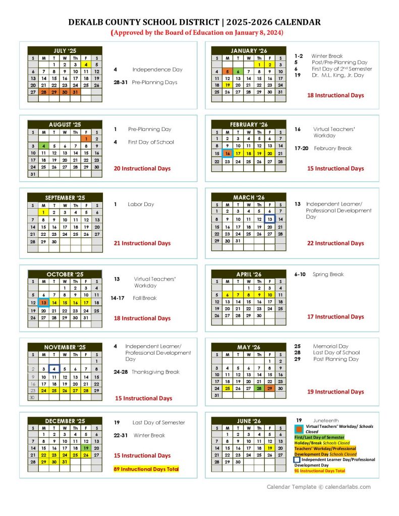 DeKalb County Schools Calendar 2025
