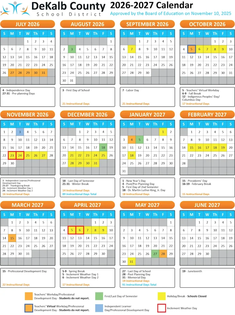 DeKalb County Schools Calendar 2026-27
