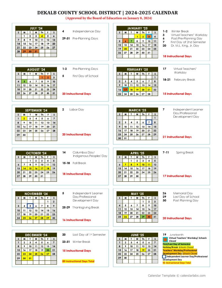 DeKalb County Schools Calendar 2024-2025 | DCSD Holidays