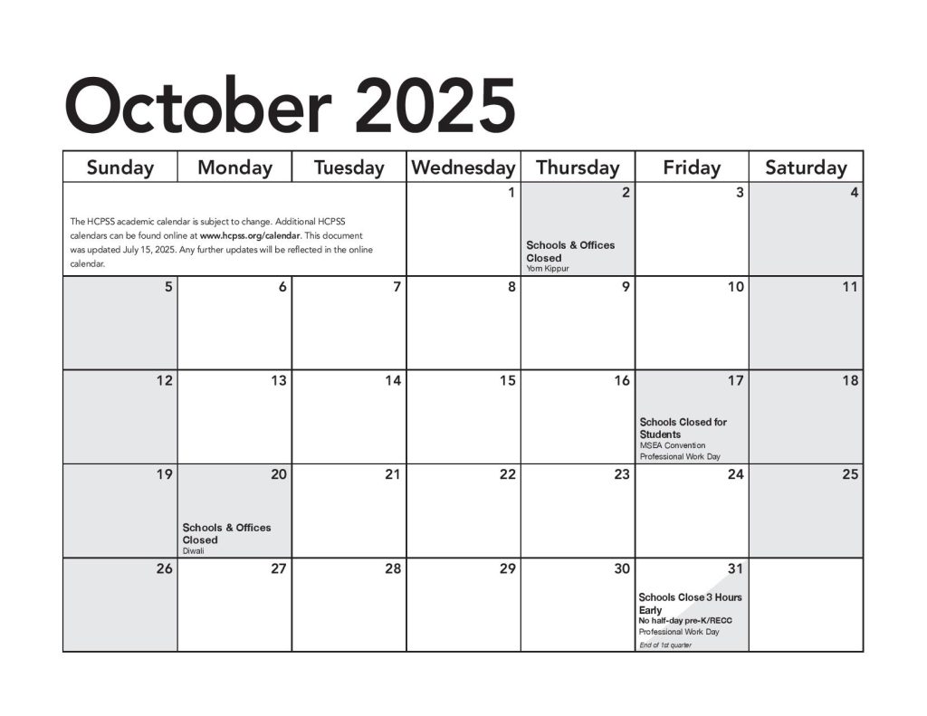 Howard County Schools Calendar 2025