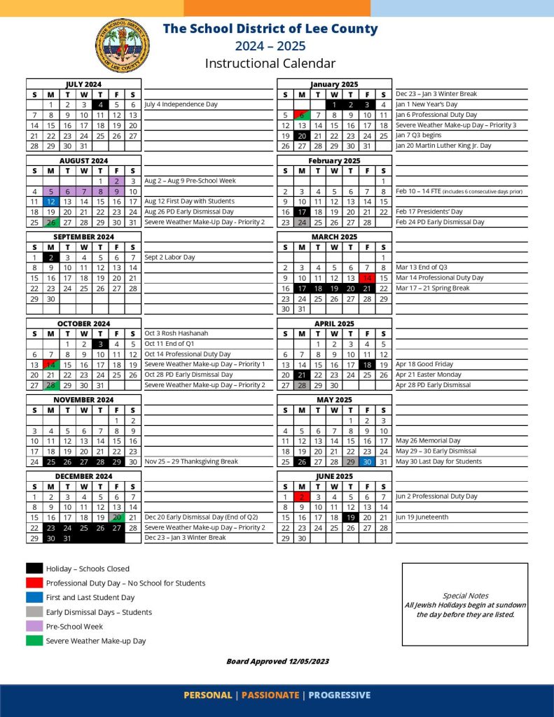 Lee County School District Calendar