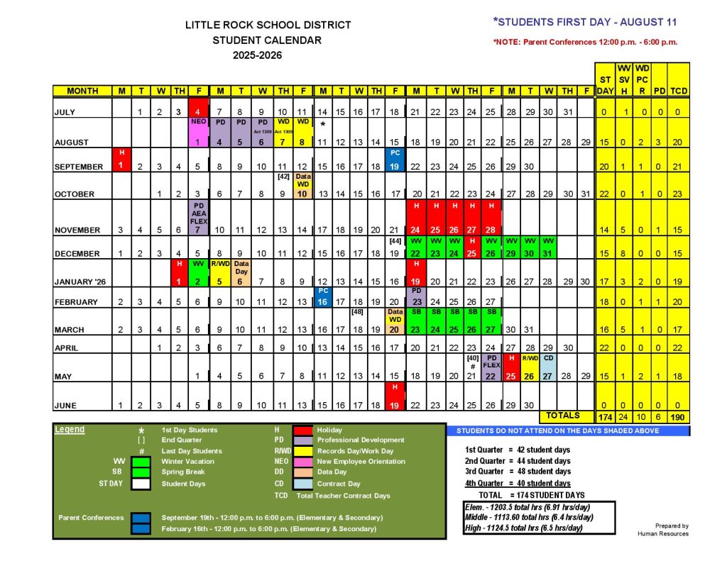 Little Rock School District Calendar 2025