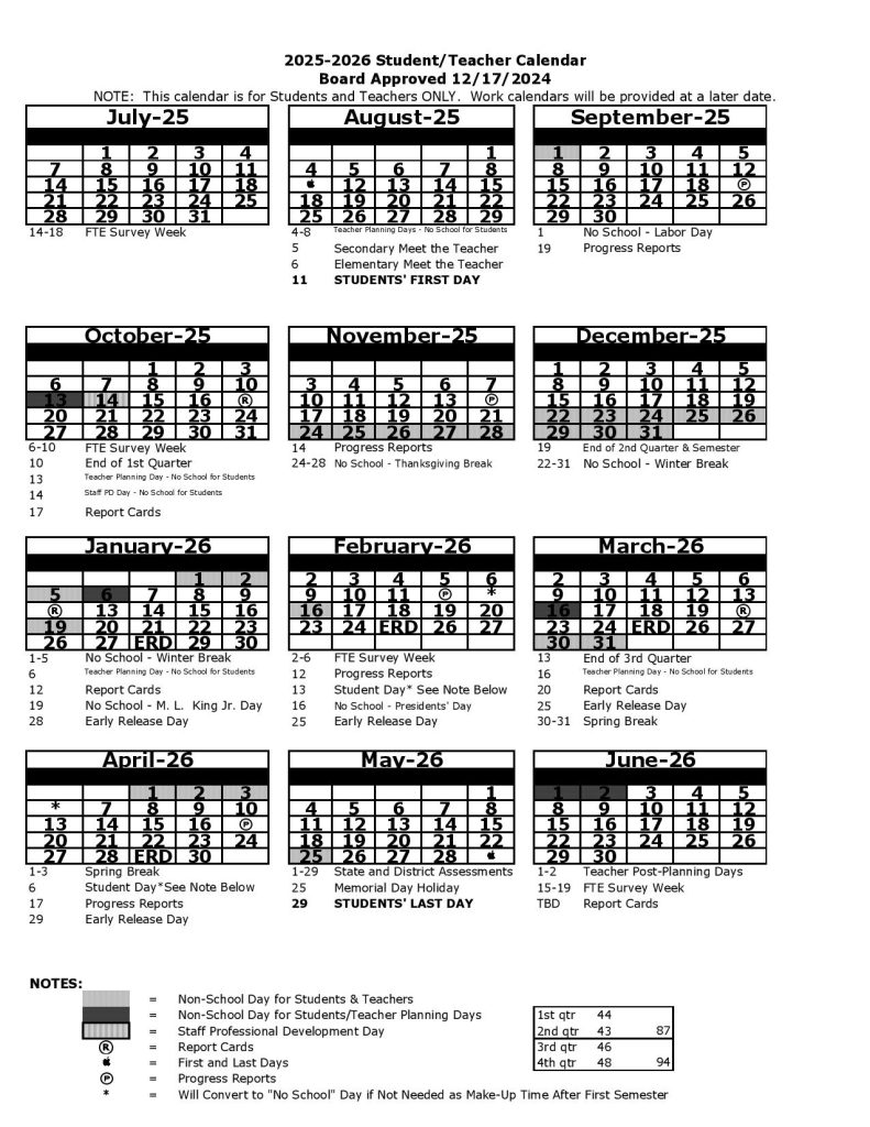 Pasco County Schools 2025-2026 Calendar