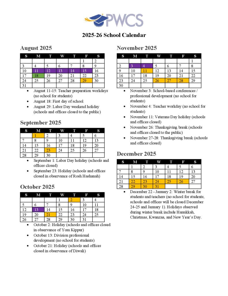 Prince William County Schools Calendar 2025