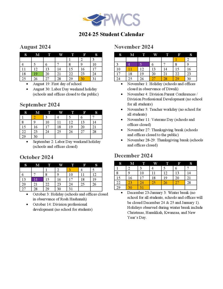Prince William County Schools Calendar 20252026 in PDF