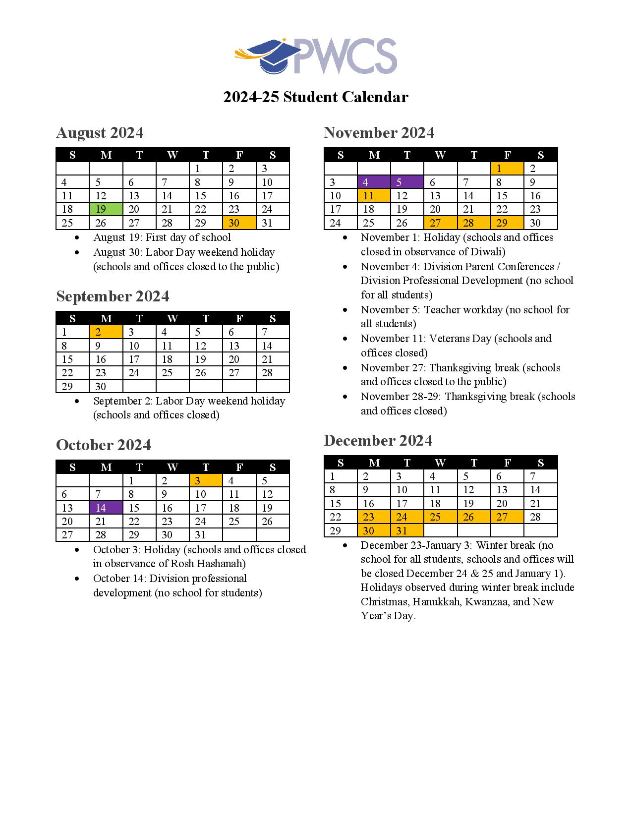 Prince William County Schools Calendar 20252026 in PDF