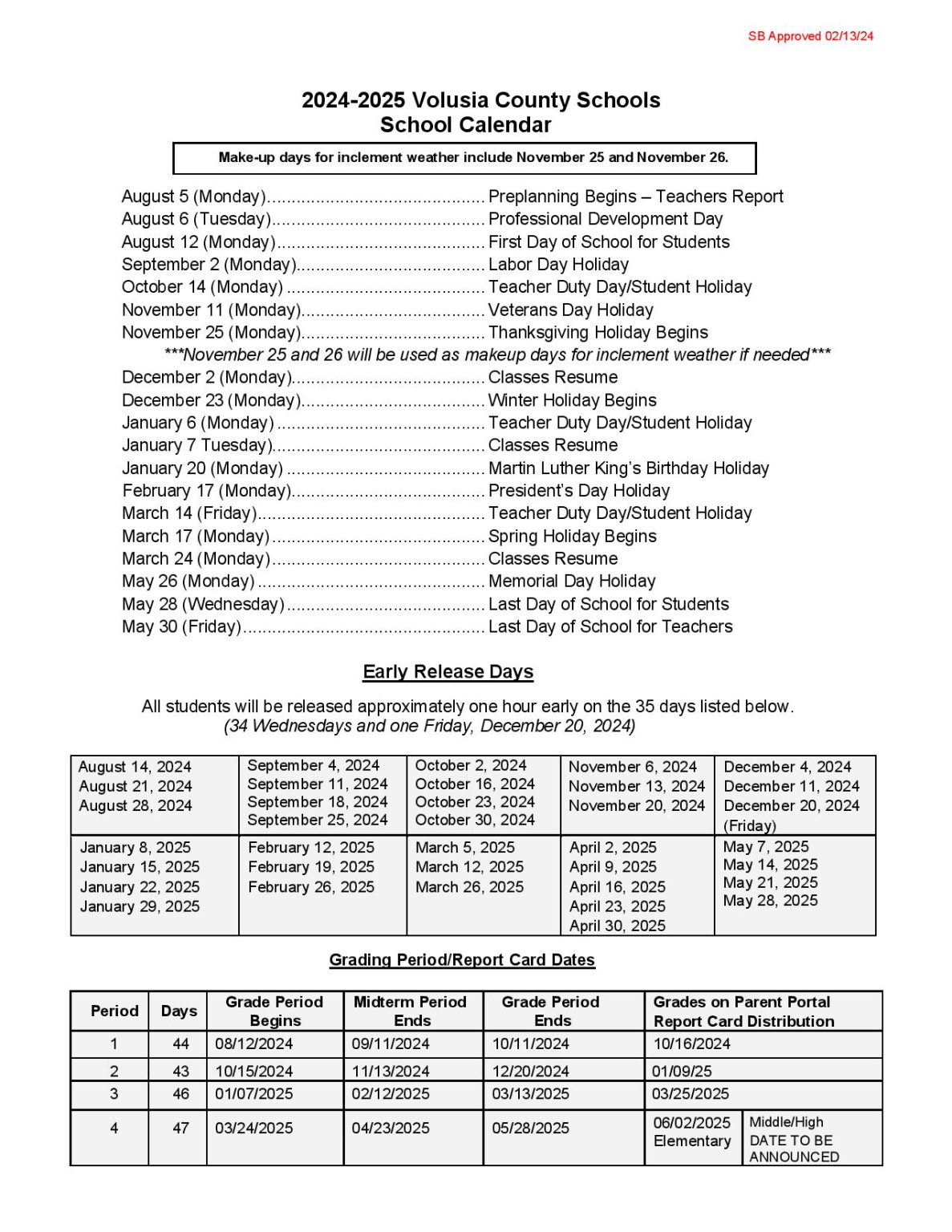Volusia County Schools Calendar 202425 District Calendar