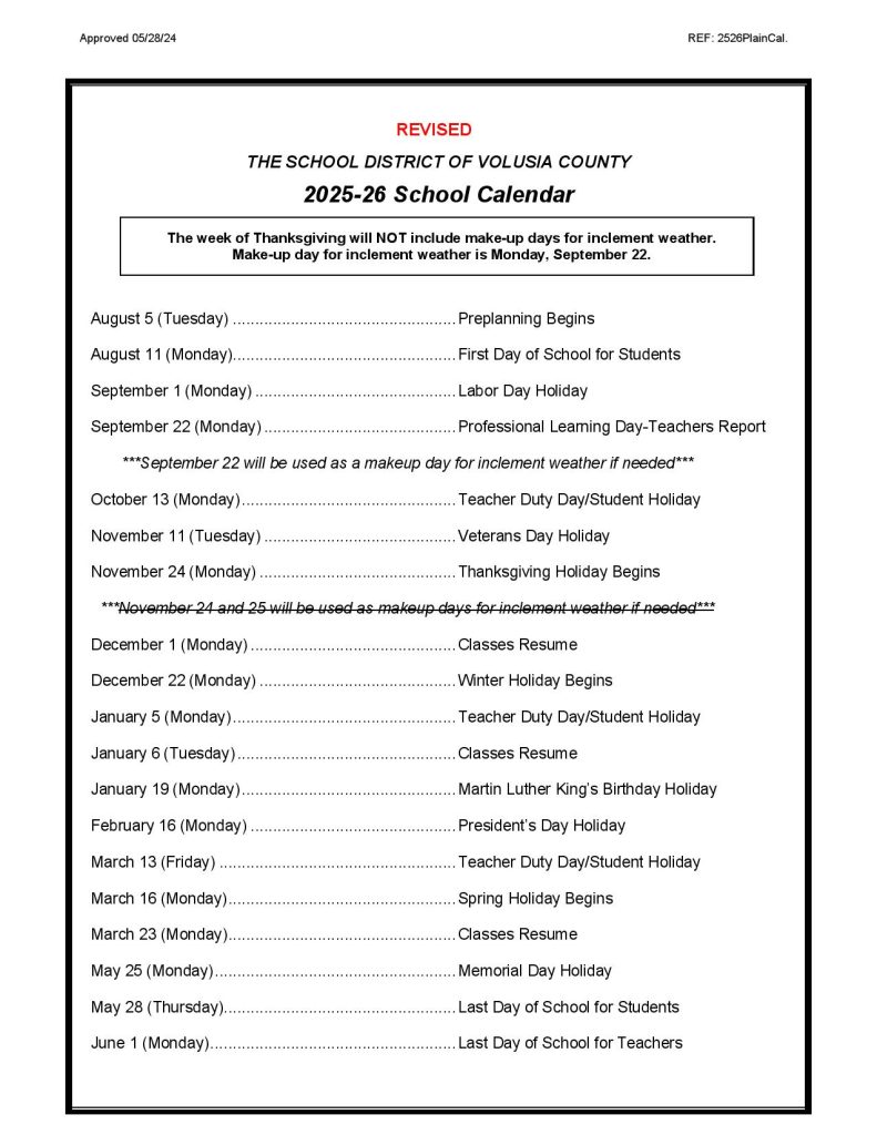 Volusia County Schools Calendar 2025