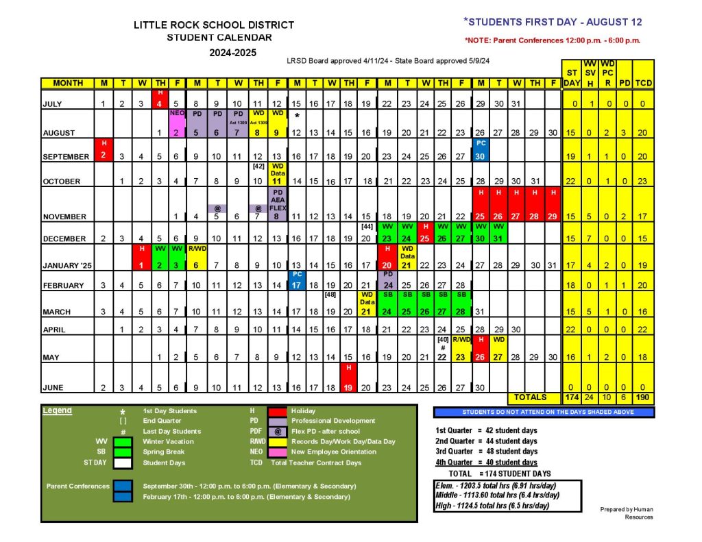 Little Rock School District Calendar