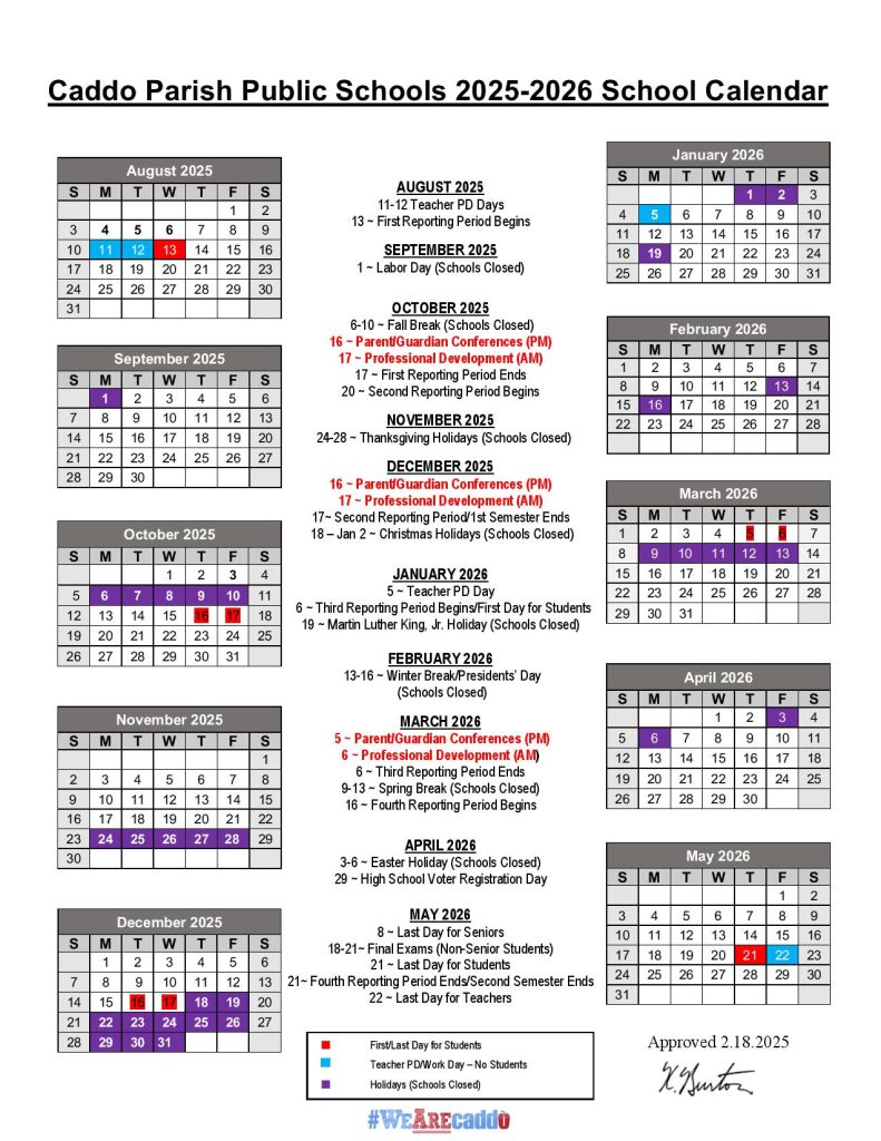 Caddo Parish Schools Calendar 2025-2026