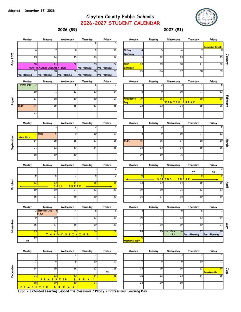 Clayton County Public Schools Calendar 2026-27