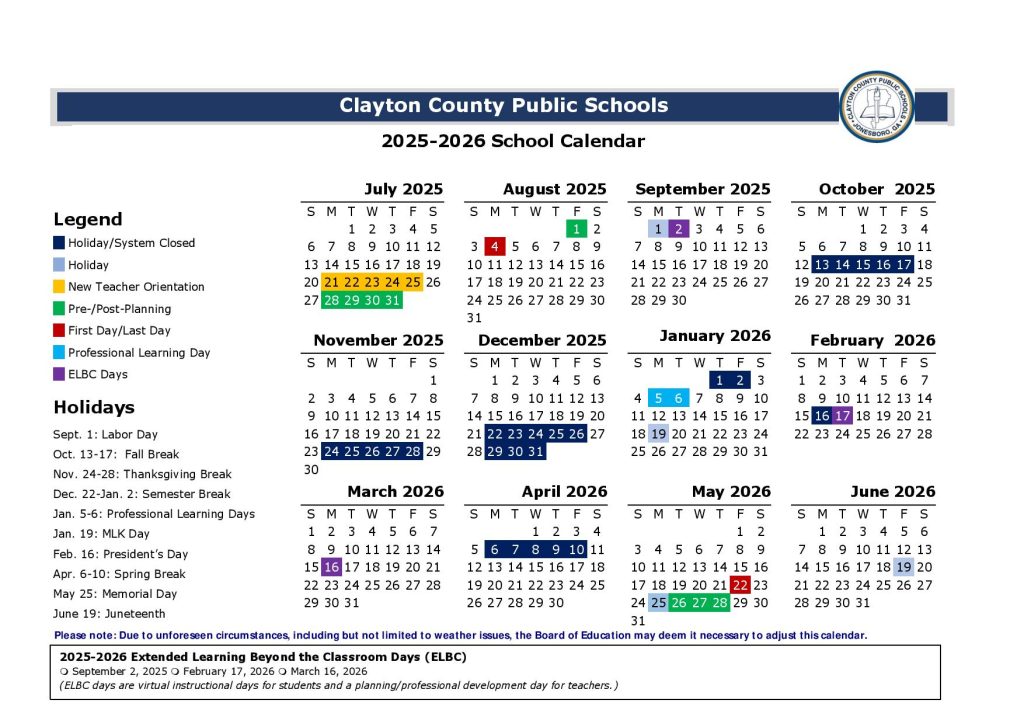 Clayton County Public Schools Calendar 2025