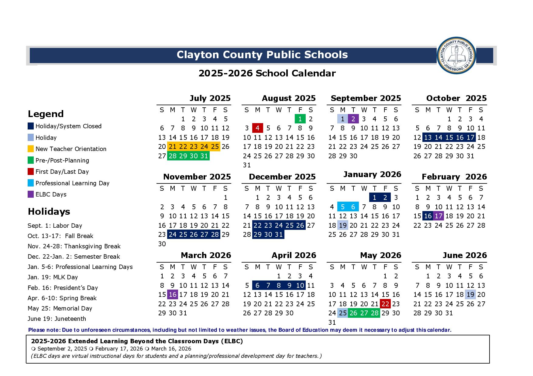 Clayton County Public Schools Calendar 20252026