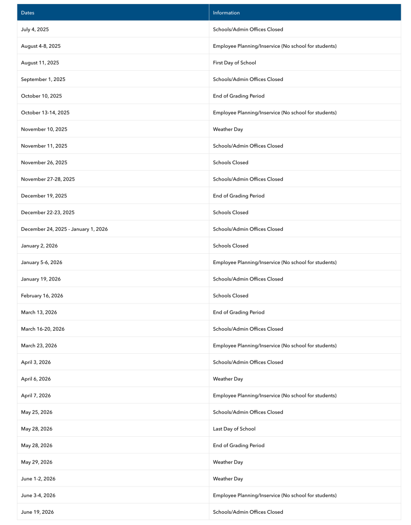 Duval County Schools Calendar 2025-2026