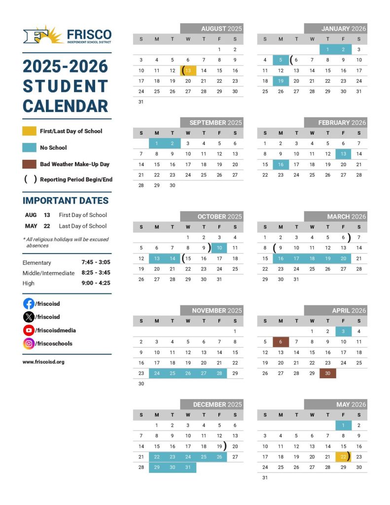 Frisco ISD School Calendar 2025-2026